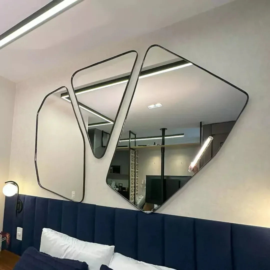 Set di Tre Specchi Geometrici Moderni da Parete 150x135 cm