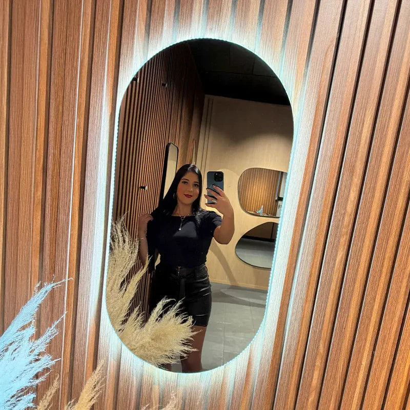 Miroir Mural Ovale LED avec Rétroéclairage Moderne